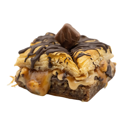 Snickers baklava with caramel, chocolate and peanuts