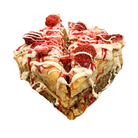 Strawberry yogurt baklava with freeze dried strawberries